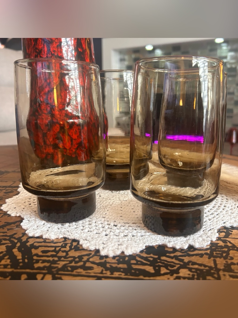 Set of 4 Vintage Libbey Tawny Accent Smoky Brown Glasses | 1970s MCM Barware